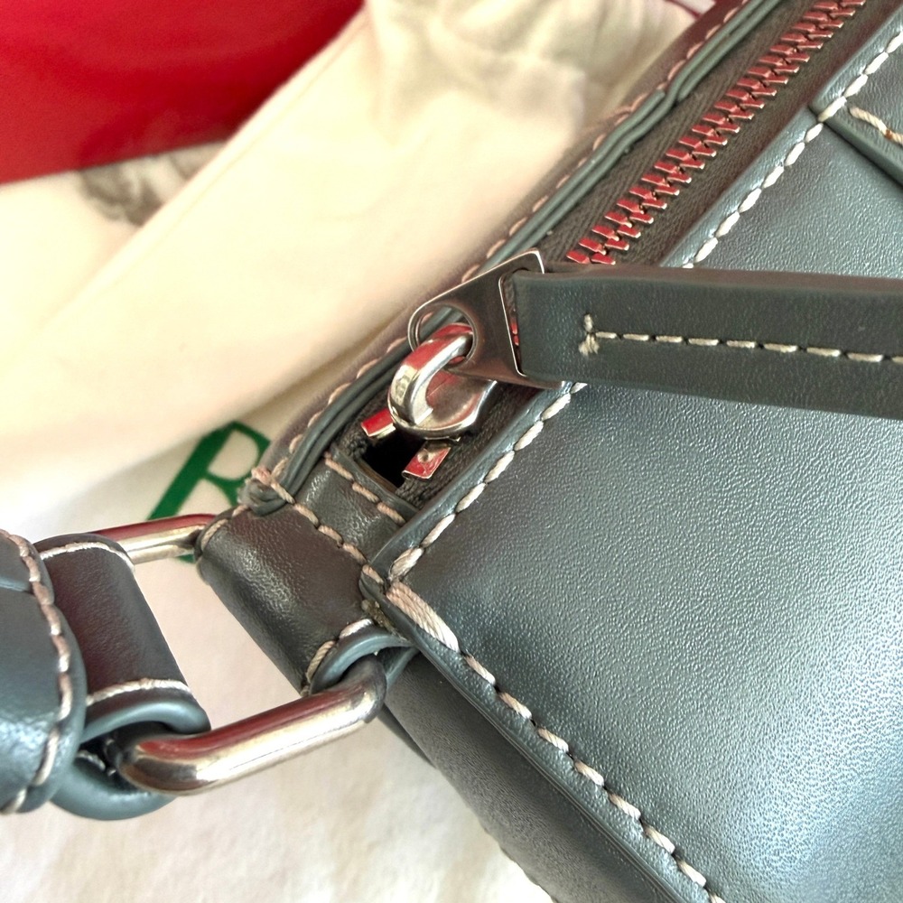 Bottega Veneta Cassette Duffle‎ Leather Crossbody 741561 Intrecciato Blue Grey - Picture 6 of 16